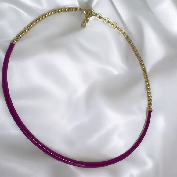 Gold Tone Collar Necklace Enamel Chain Choker Stylish Stunning Shiny Elegant NWT - Picture 5 of 16